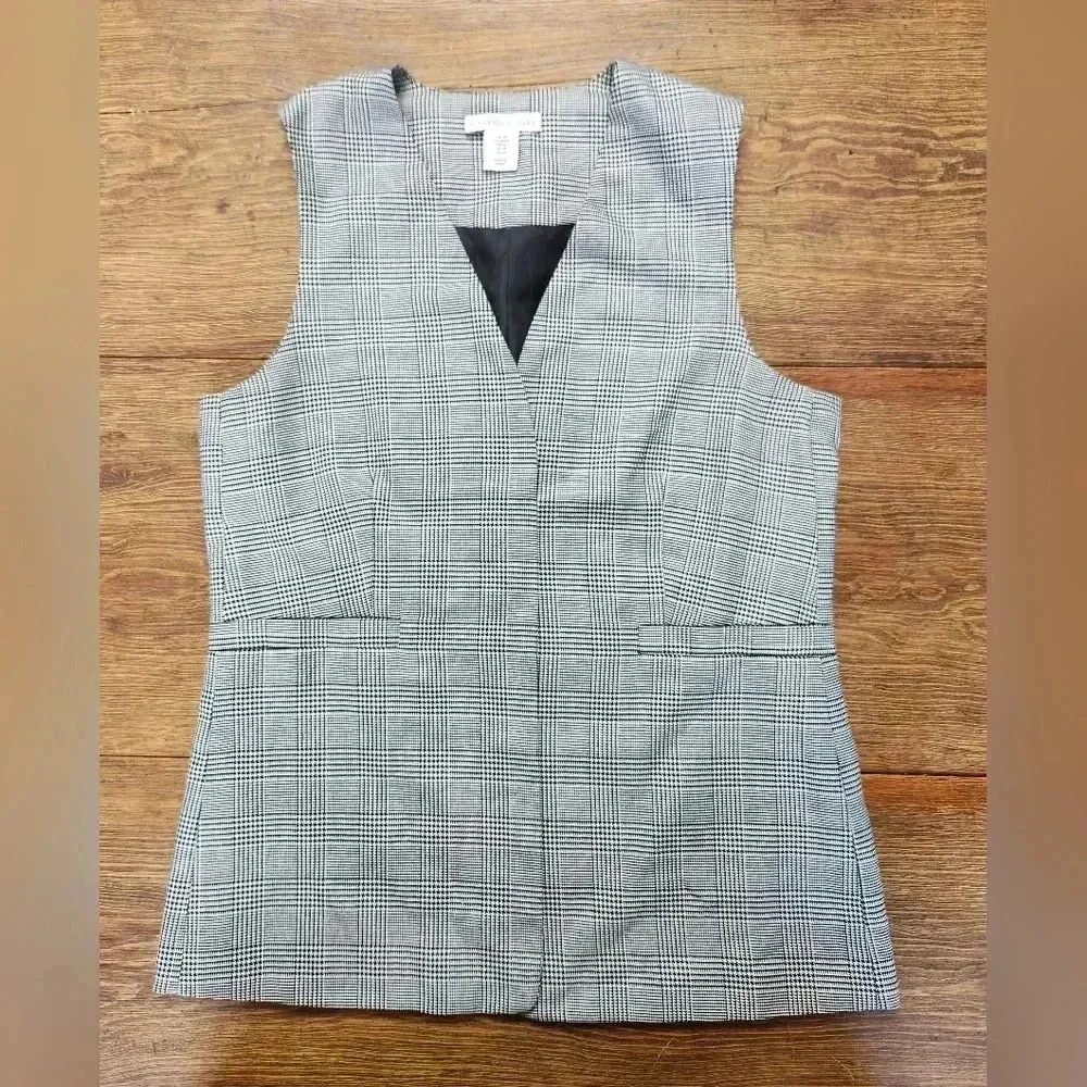 Sincerely Jules Boho Officecore Women's Grey Plaid Vest Collegiate M